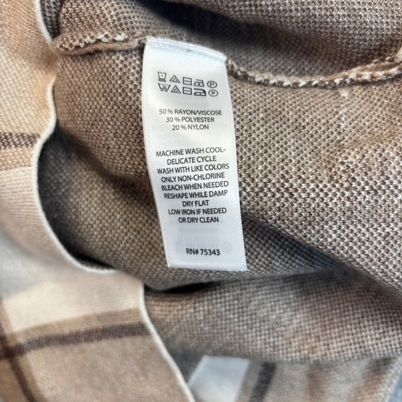 Tahari Women's Plaid Mock Neck Sweater Long Sleeve Beige Brown Size L - Picture 7 of 8